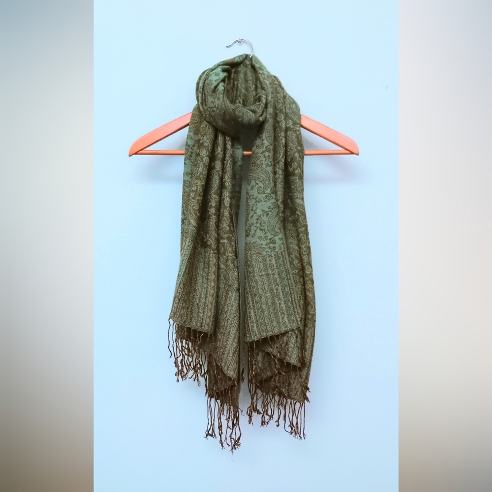 Paisley Scarf Fringed Mustard Blue Black OS